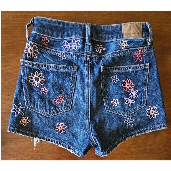 American Eagle Flower Power Denim Jean Cutoff Shorts, Sz 000, Y2K, Retro - Picture 2 of 9